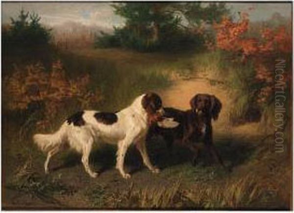 Setters With A Partridge Oil Painting by Conradyn Cunaeus