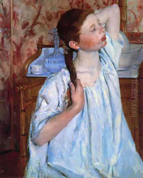 Girl Arranging Her Hair Oil Painting by Mary Cassatt