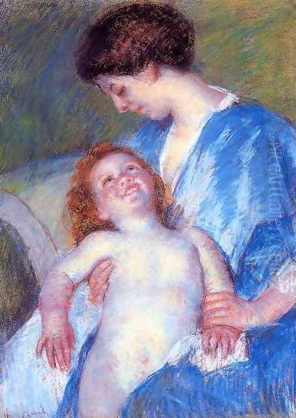 Baby Smiling Up At Her Mother Oil Painting by Mary Cassatt