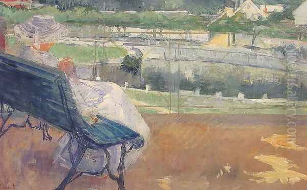 Lydia Seated On A Terrace Crocheting Oil Painting by Mary Cassatt