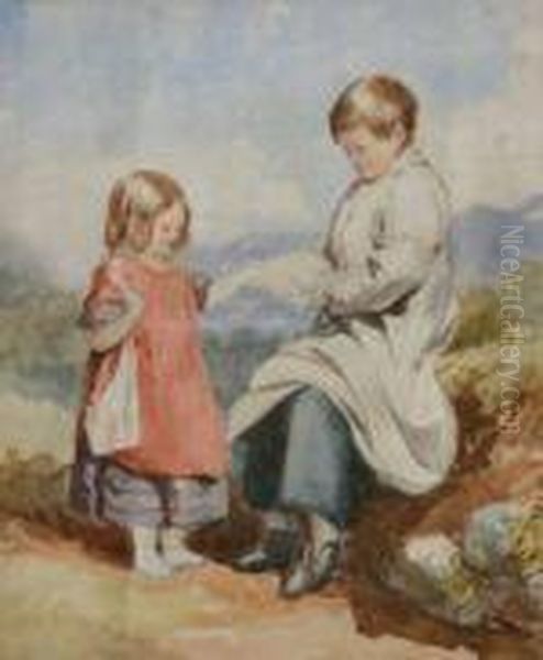 A Study Ofchildren Oil Painting by James Jackson Curnock