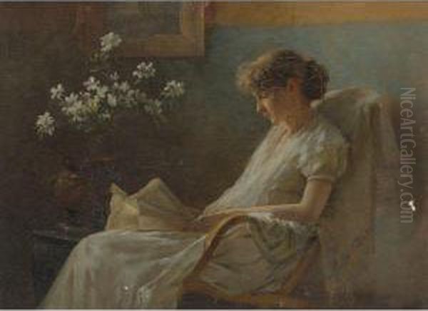 A Comfortable Corner Oil Painting by Charles Curran