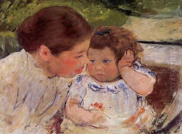 Susan Comforting The Baby Oil Painting by Mary Cassatt