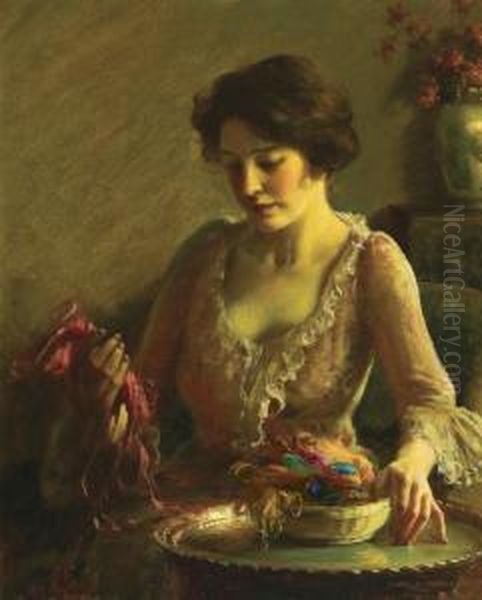 Choosing The Colors Oil Painting by Charles Curran