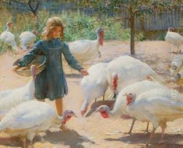 White Turkeys Oil Painting by Charles Curran