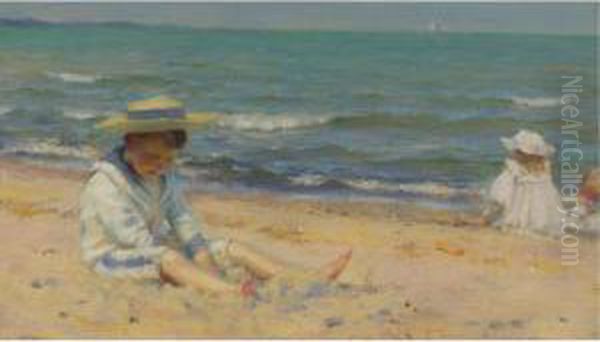 On The Beach, Lake Erie Oil Painting by Charles Curran