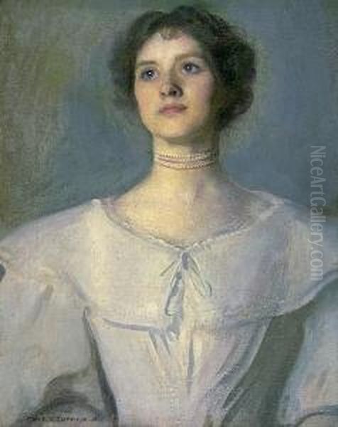 Portrait Of A Woman In A White Dress Oil Painting by Charles Curran