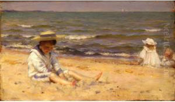 On The Beach, Lake Erie Oil Painting by Charles Curran