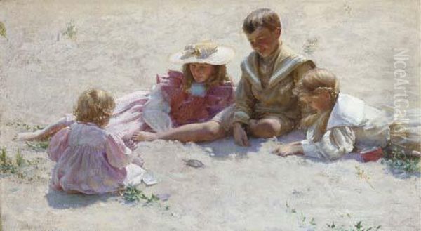 Children By The Seashore Oil Painting by Charles Curran