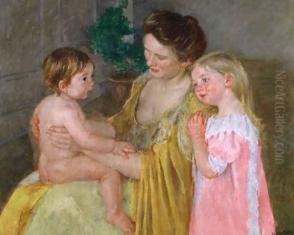 Mother And Two Children Oil Painting by Mary Cassatt