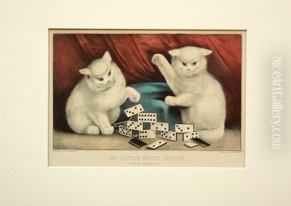 ''my Little White Kitties'' And ''the Crown Of Thorns Oil Painting by Edward Wilson Currier