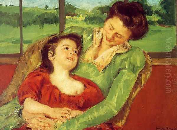 Reine Lefebre And Margot Before A Window Oil Painting by Mary Cassatt