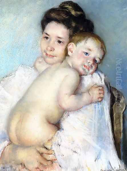 Mother Berthe Holding Her Baby Oil Painting by Mary Cassatt