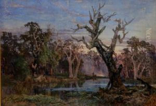 Lagoon In The Carrum Carrum Swamp Oil Painting by James Waltham Curtis