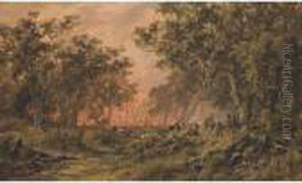 A Bushfire Oil Painting by James Waltham Curtis