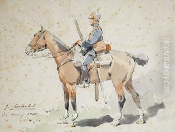 Militar A Caballo Oil Painting by Josep I Cusachscusachs