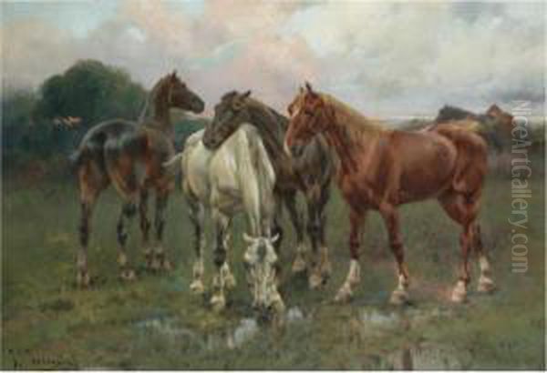 Caballos (horses) Oil Painting by Josep I Cusachscusachs