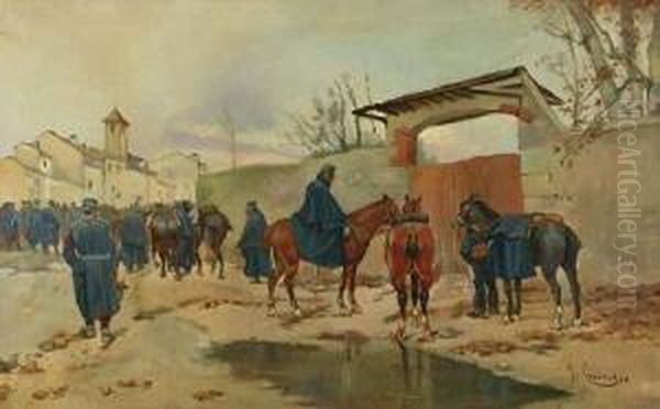 Maniobras Militares. Oil Painting by Josep I Cusachscusachs