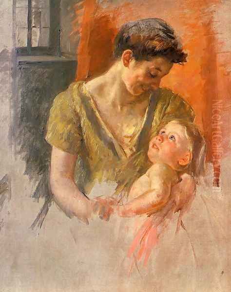 Mother And Child Smiling At Each Other Oil Painting by Mary Cassatt