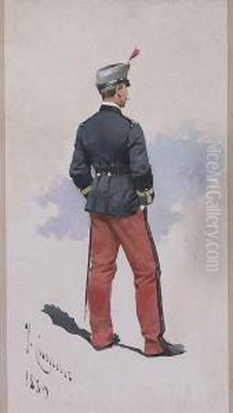 Guardia Real 1889 Oil Painting by Josep I Cusachscusachs