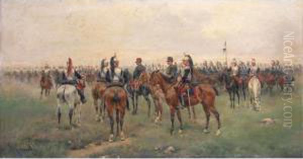 Antes De La Batalla (before Battle) Oil Painting by Josep I Cusachscusachs