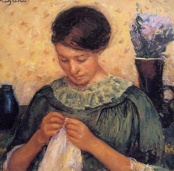 Woman Sewing Oil Painting by Mary Cassatt