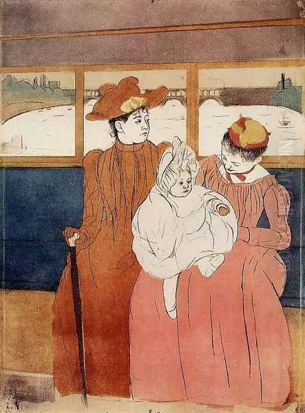 Interior Of A Tramway Passing A Bridge Oil Painting by Mary Cassatt