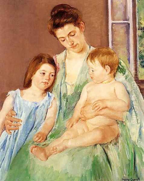 Young Mother And Two Children Oil Painting by Mary Cassatt