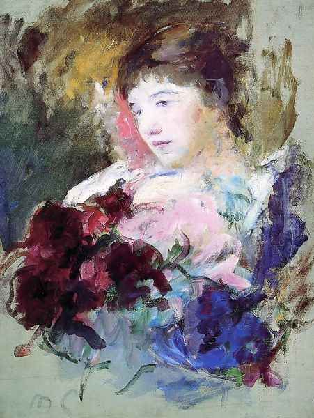 Young Girl Holding A Loose Bouquet Oil Painting by Mary Cassatt