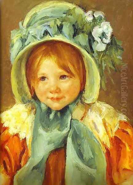 Sarah In A Green Bonnet Oil Painting by Mary Cassatt