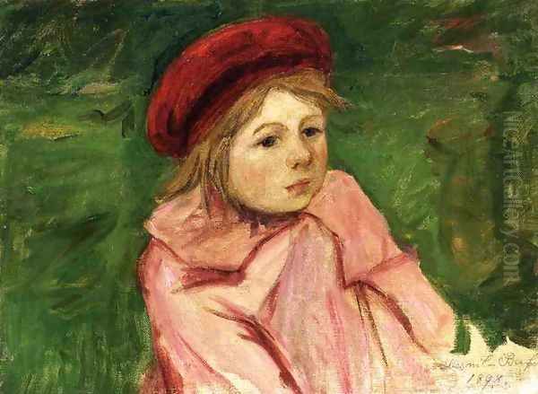 Little Girl In A Red Beret Oil Painting by Mary Cassatt