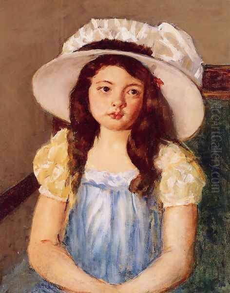 Francoise Wearing A Big White Hat Oil Painting by Mary Cassatt