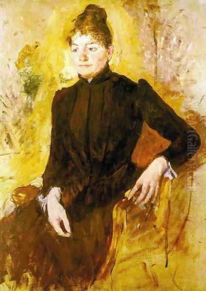 Woman In Black Oil Painting by Mary Cassatt