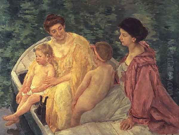 The Swim, or Two Mothers and Their Children on a Boat, 1910 Oil Painting by Mary Cassatt