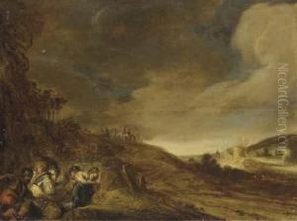 Road Thieves In A Landscape Oil Painting by Benjamin Gerritsz. Cuyp