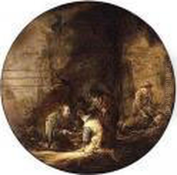 Barn Interior With Soldiers Sharing Booty Oil Painting by Benjamin Gerritsz. Cuyp