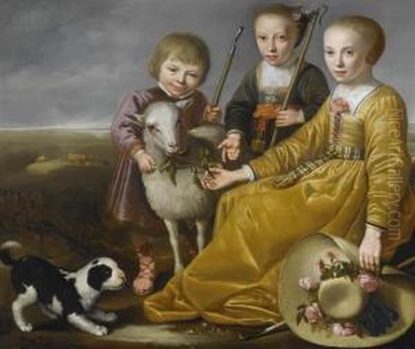 Portrait Of Three Children In A Landscape. Oil Painting by Jacob Gerritsz. Cuyp