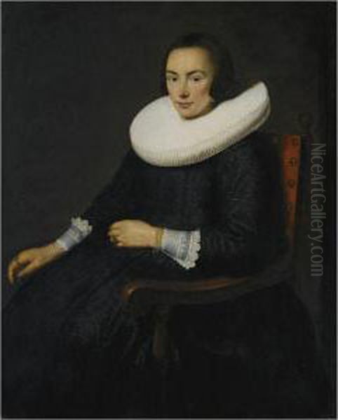 Portrait Of A Lady, Seated Three-quarter Length, In Black Dresswith A Molensteenkraag Oil Painting by Jacob Gerritsz. Cuyp