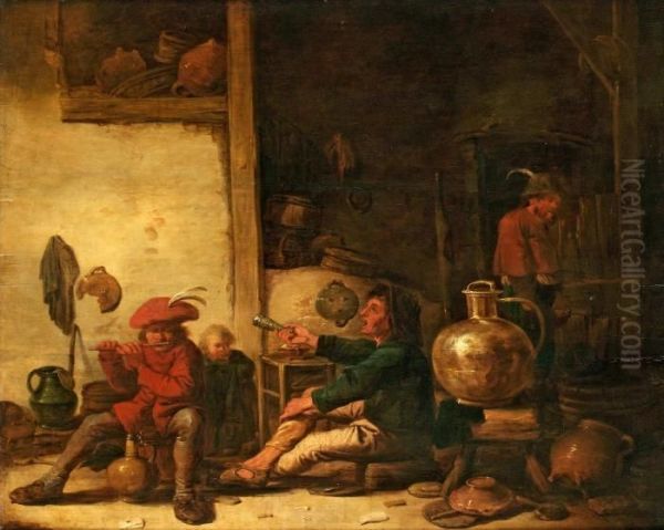 Tillskriven Kroginterior Med Flojtspelande Man Och Festande Bonder Oil Painting by Jacob Gerritsz. Cuyp