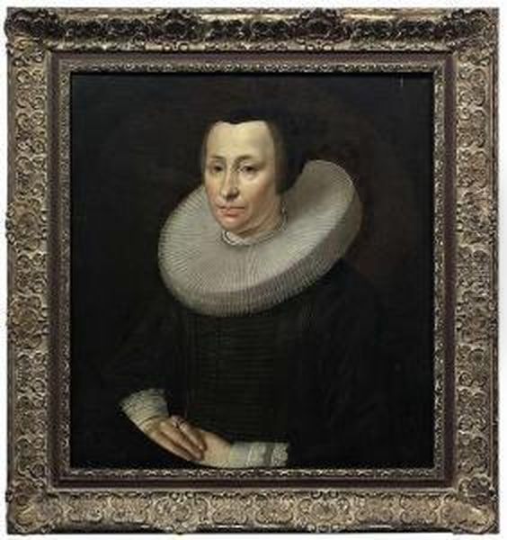 Portrait Of Awoman In A Black Dress With A Molenkraag And A Black Oil Painting by Jacob Gerritsz. Cuyp