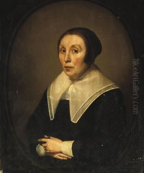 Portrait Of A Lady, Half-length,
 In A Black Costume With A White Collar And Cuffs And A Black Headdress Oil Painting by Jacob Gerritsz. Cuyp