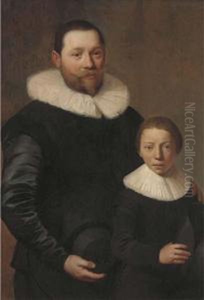 Double Portrait Of A Father And Son Oil Painting by Jacob Gerritsz. Cuyp