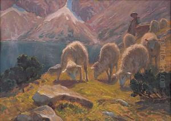 Wypas Owiec, 1924 R. Oil Painting by Zefiryn Cwiklinski