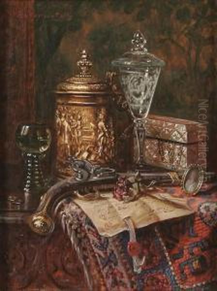 A Still Life With Tankard, Pistol And Other Objects Oil Painting by Ernst Czernotzky