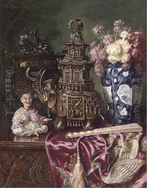 Oriental Still Life Oil Painting by Ernst Czernotzky