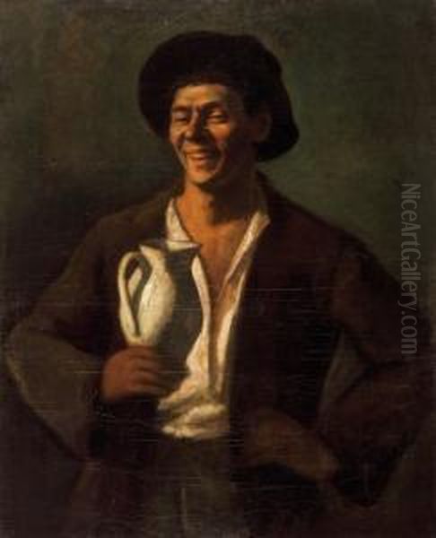 Young Man With Pitcher (self-portrait) Oil Painting by Dezso Czigany