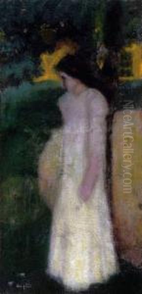 Woman In A White Dress Oil Painting by Dezso Czigany