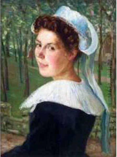 Jeune Bretonne Oil Painting by Henry D Estienne