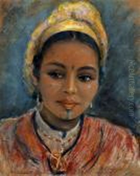 Portrait De Bedouine Oil Painting by Henry D Estienne