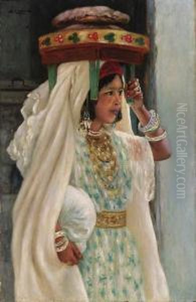 An Arab Girl Carrying Bread Oil Painting by Henry D Estienne